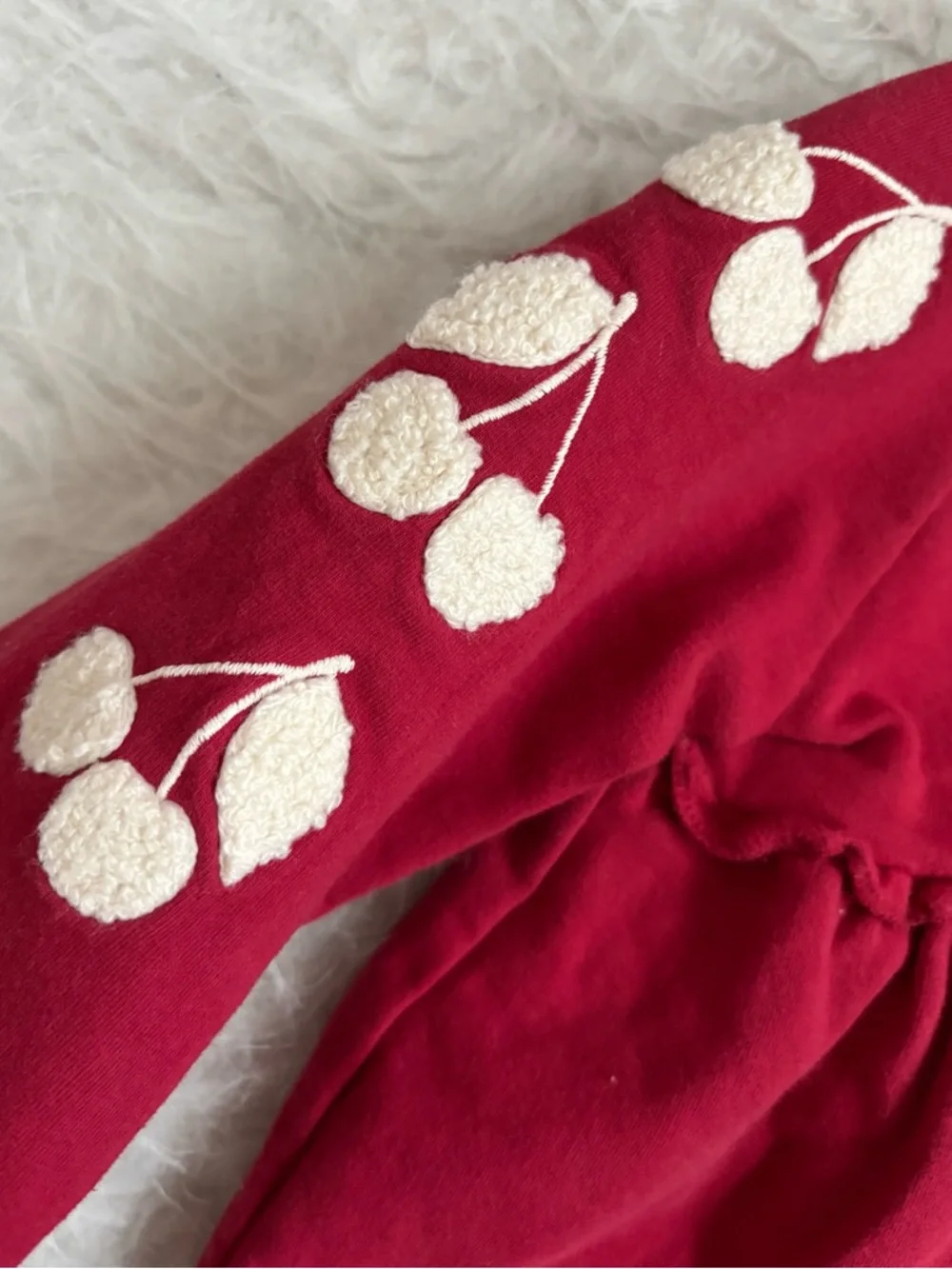 Rabbit + Bear Cozy Cherry Boucle Red Top & Matching Leggings Set
